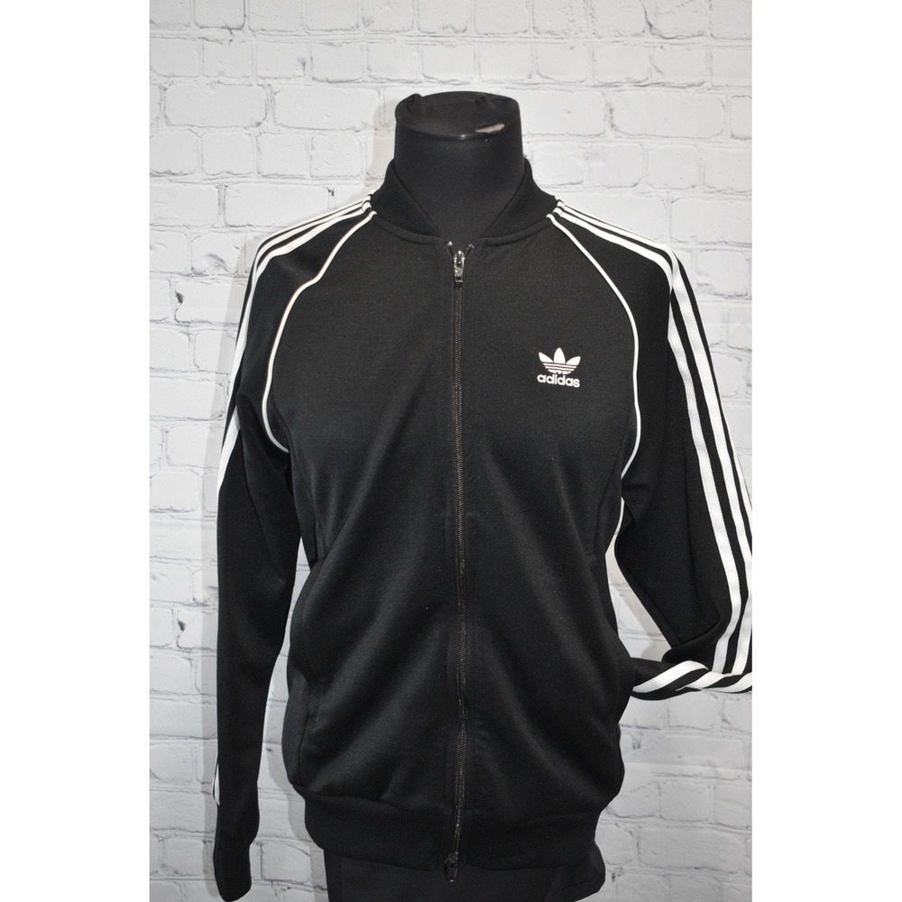 Adidas Track Jacket Women Medium Black Full Zip Trefoil 3-Stripe Polyester - Picture 2 of 8
